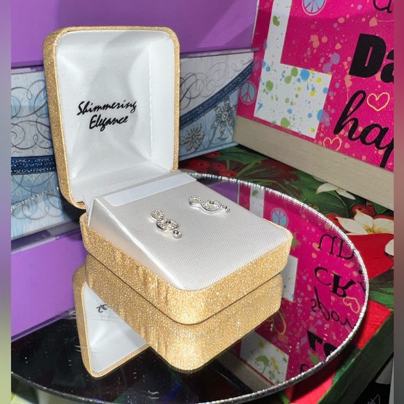 Sterling Sliver Earrings Jewelry Post stamped 925 w/ rhinestone - Picture 4 of 7